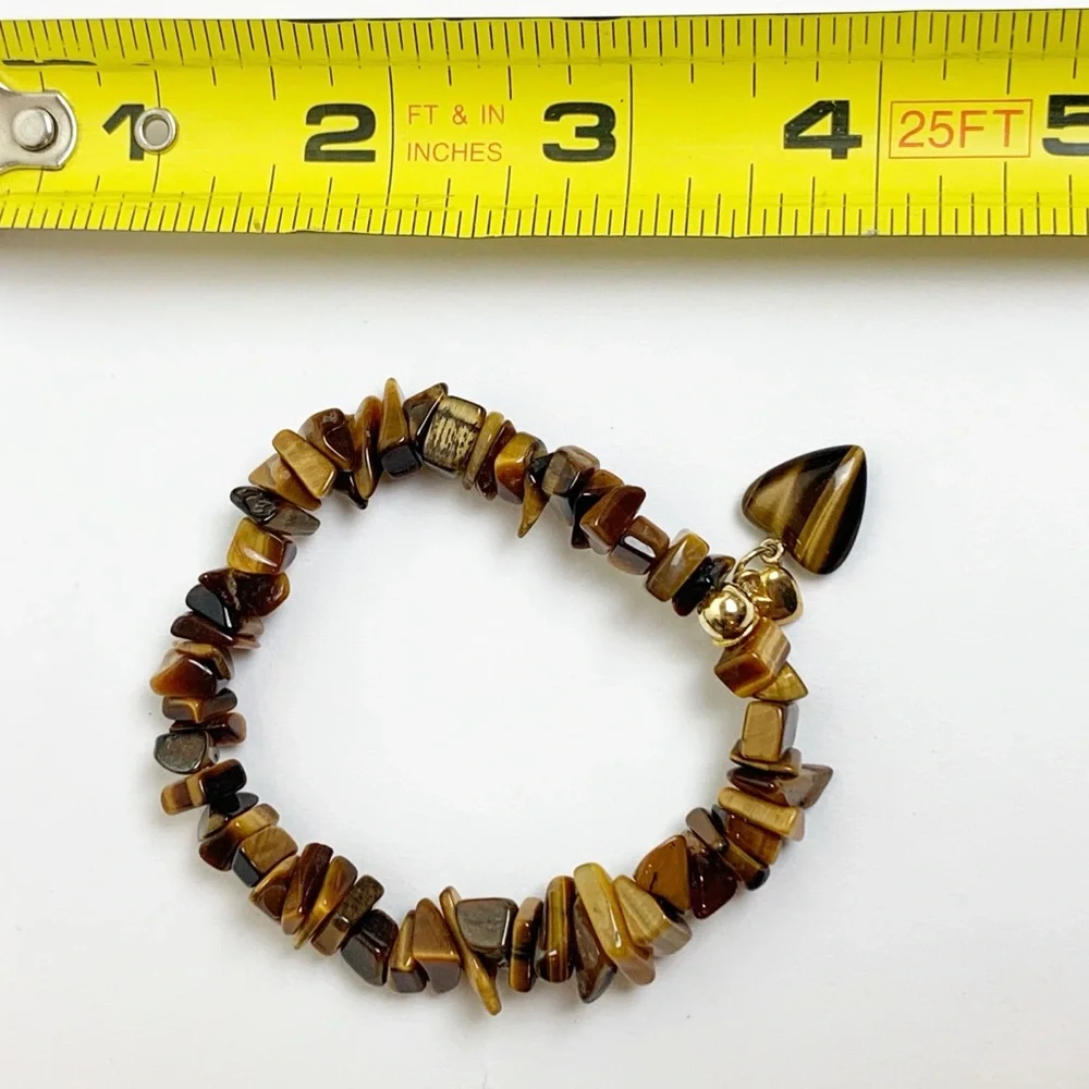 Tigers Eye Chip Stretch Bracelet with Heart Charm